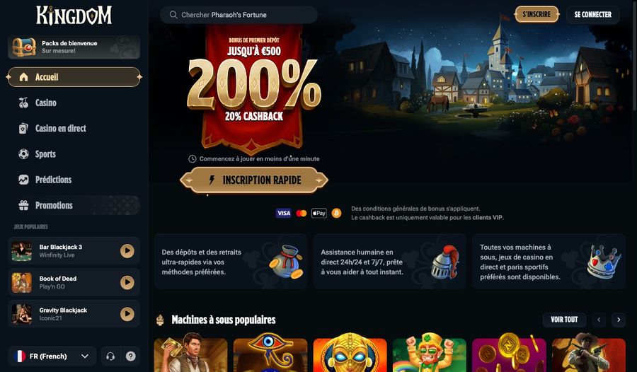 Capture d’écran du site Kingdom Casino en version française