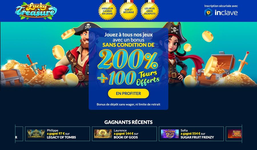 Capture d’écran du site Lucky Treasure en version française