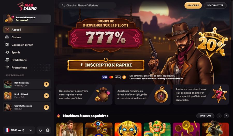 Capture d’écran du site MadCasino en version française